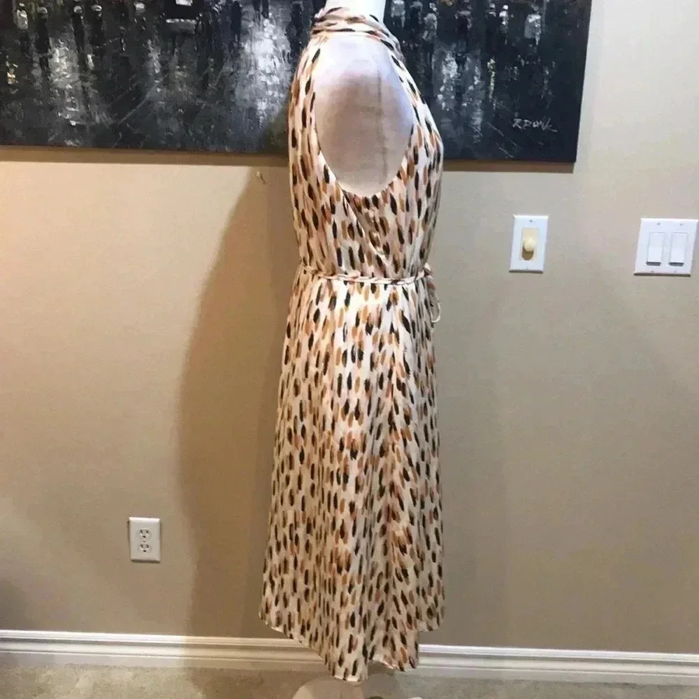 Banana Republic Twist Neck Halter Styling Midi Silk Look Fit and Flare Dress-MP